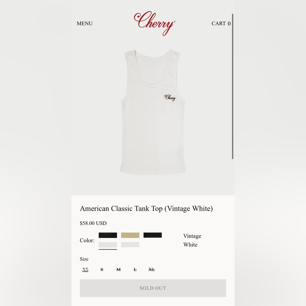 NWT Cherry La American classic tank top